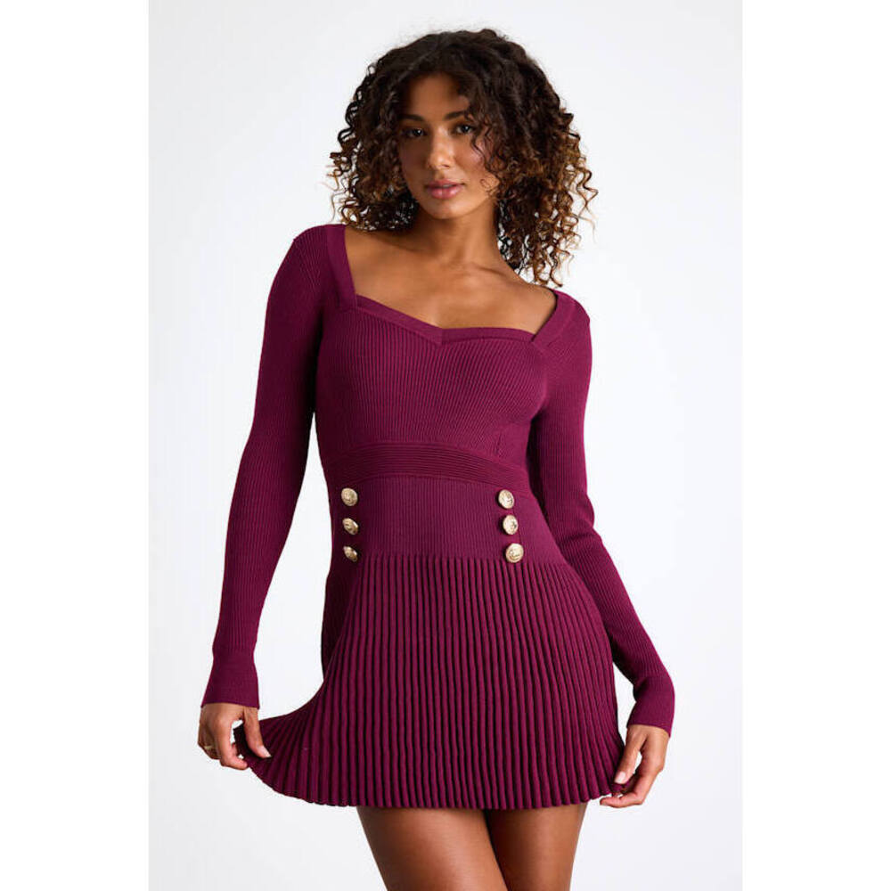 Lulus Chicest Crush Plum Ribbed Long Sleeve Mini Sweater Dress Purple - Size S